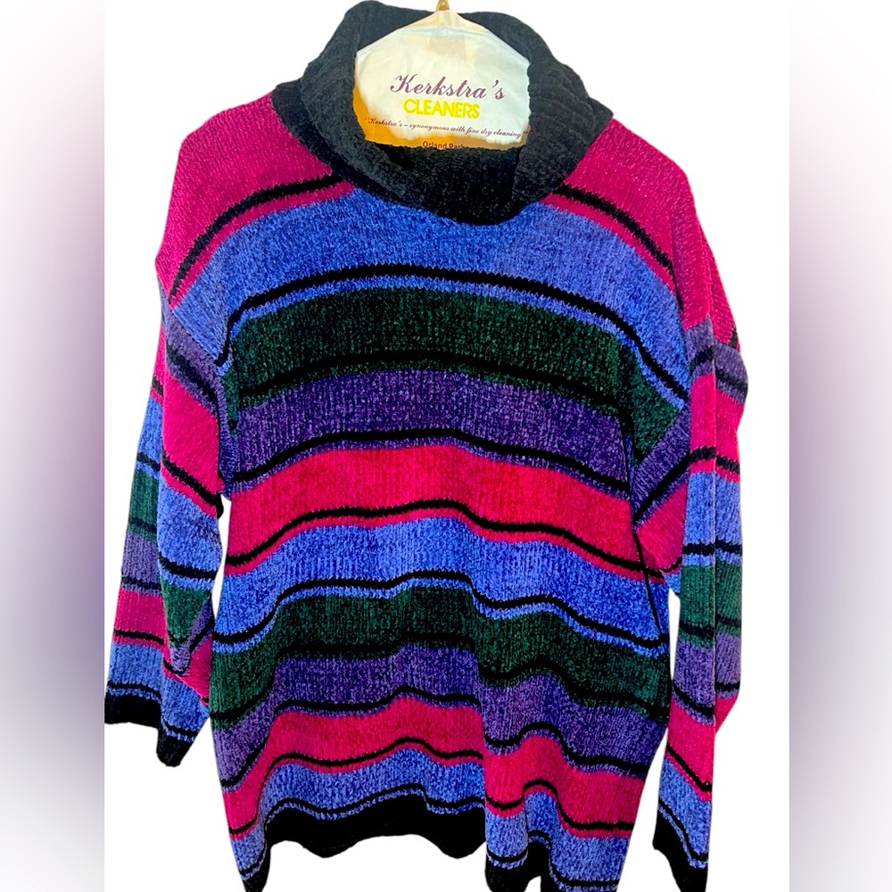 Vintage 1980’s Richly Striped Multicolor Turtleneck Sweater by Basic Editions. L